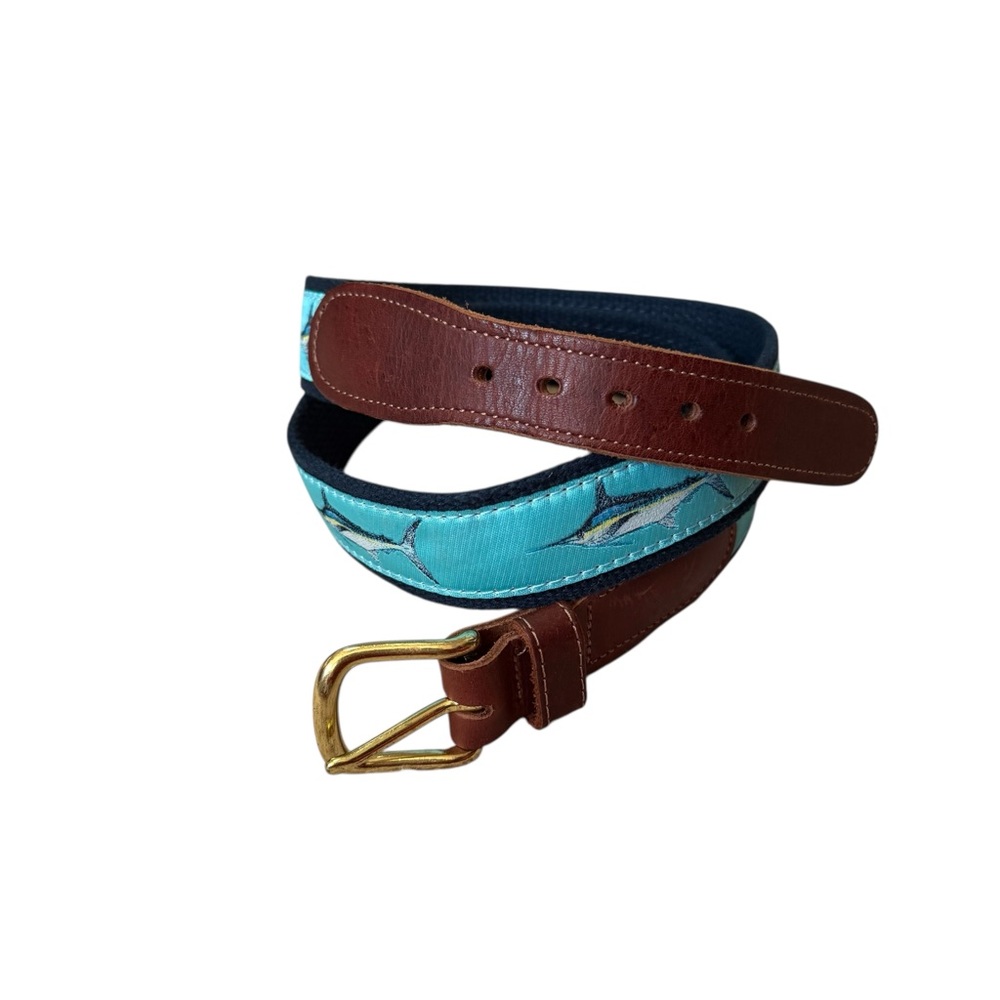 Preston Leather "Marlin" Belt, Navy Web Size 34
